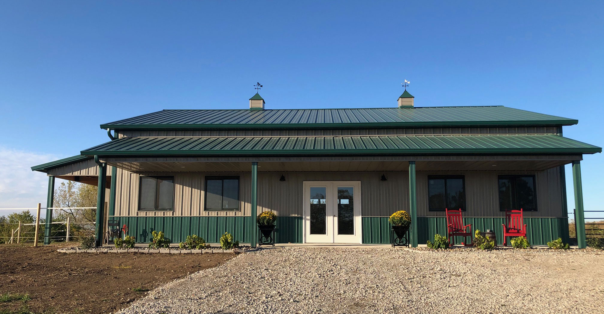 Pole Barn Horse Barn with Front Porch